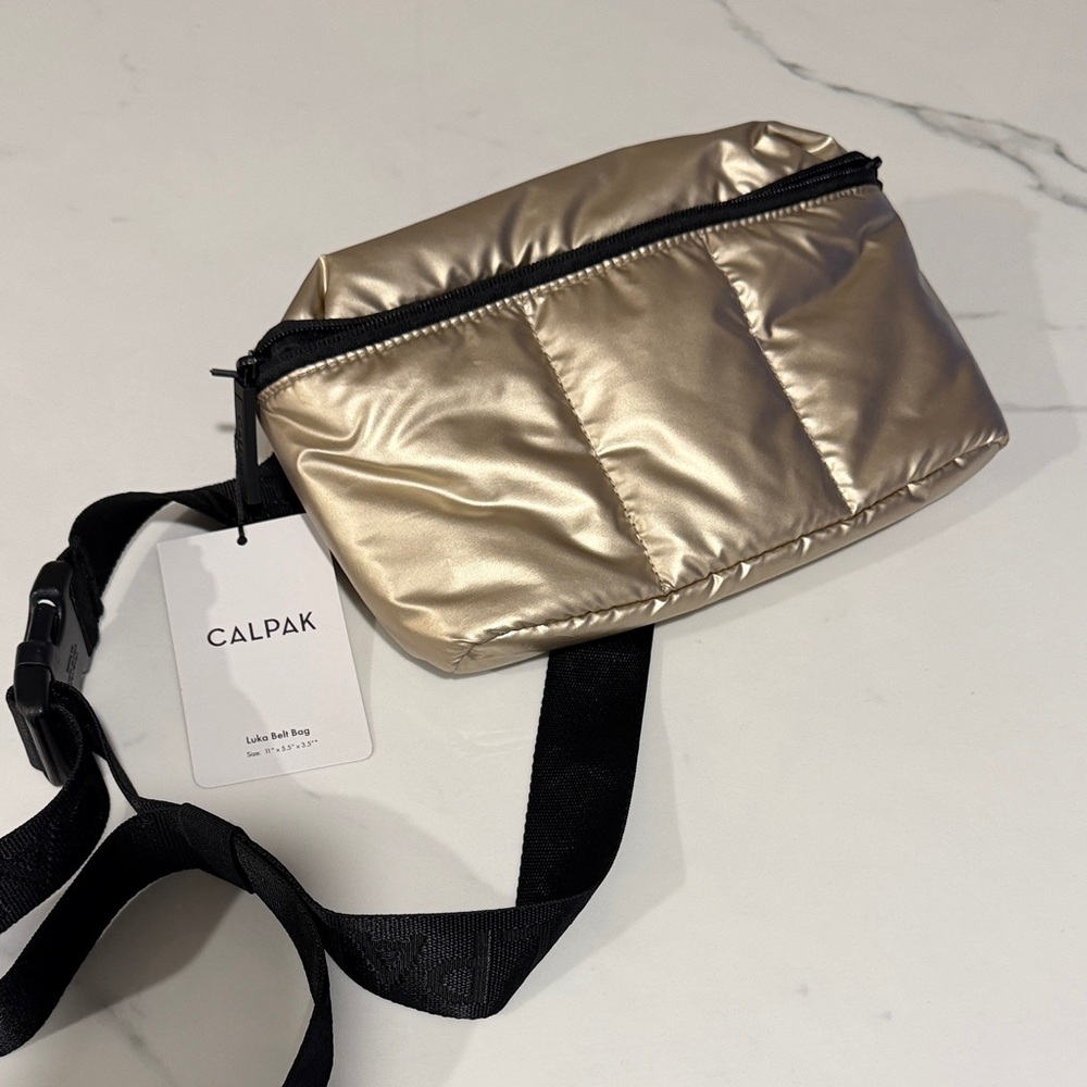 Calpak Metallic Gold Puffer Crossbody Belt Bag